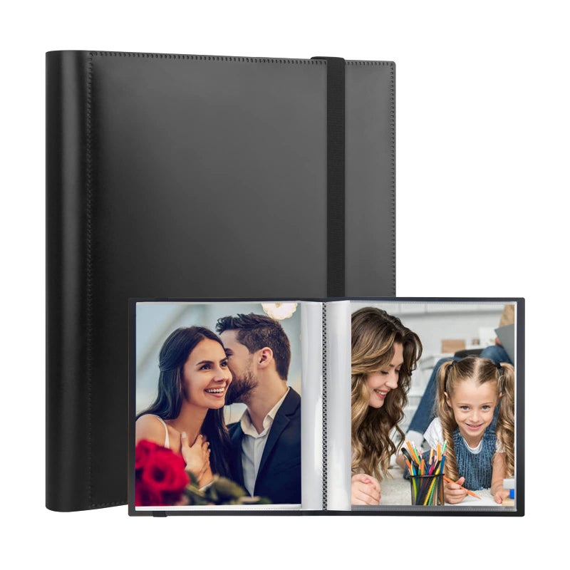 Aevdor Photo Album 6x8 Photos, 6x8 Photo Album Book Holds 64 Pictures, Art Portfolio Binder for 6 x 8 Pictures, Photo Albums for 6 x 8 Photos, 8x6 Sheet Protector Folder for Photos, Artwork, Drawings (Black) - Image 1